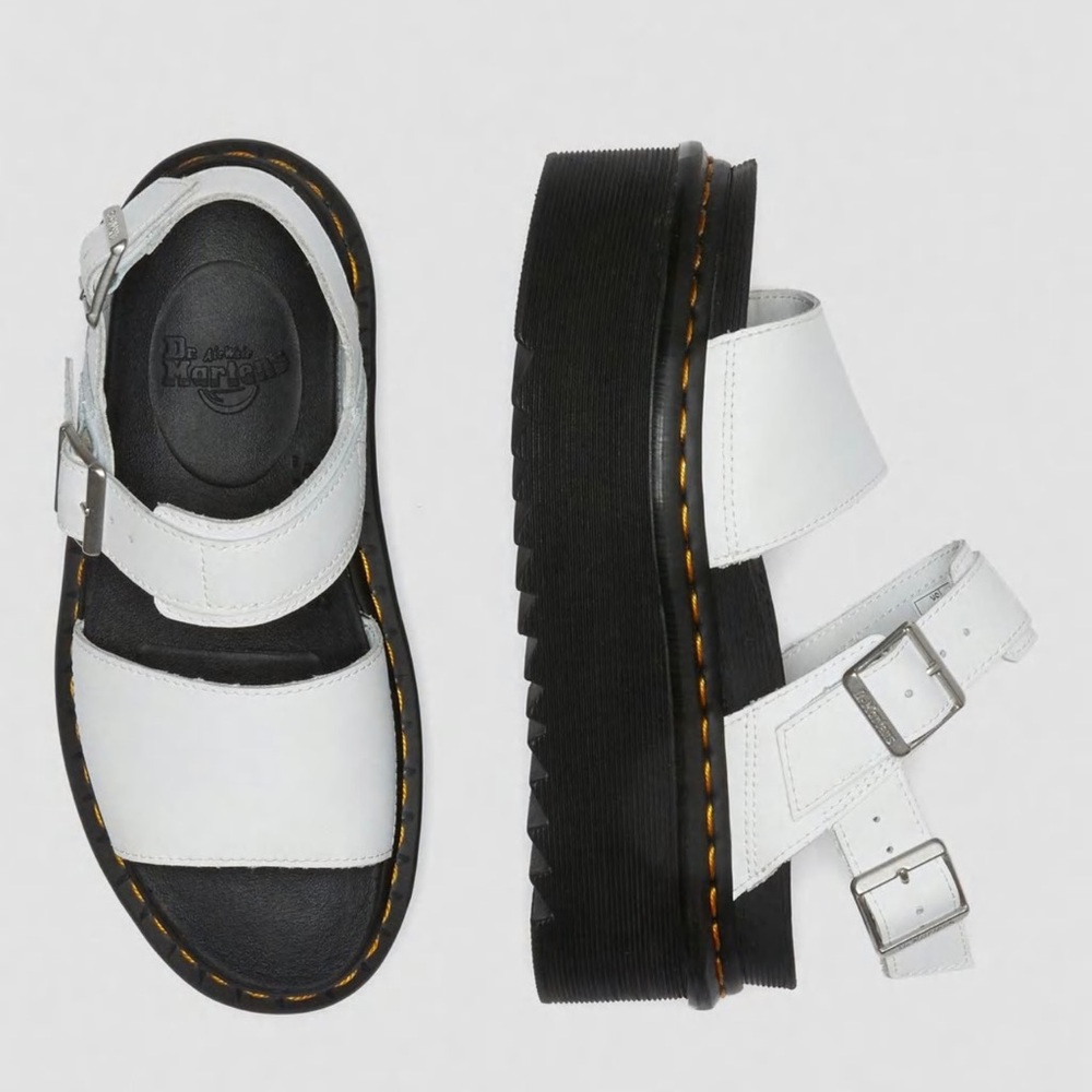 White and Black Voss Quad platform sandals by Dr. Marten size 9
